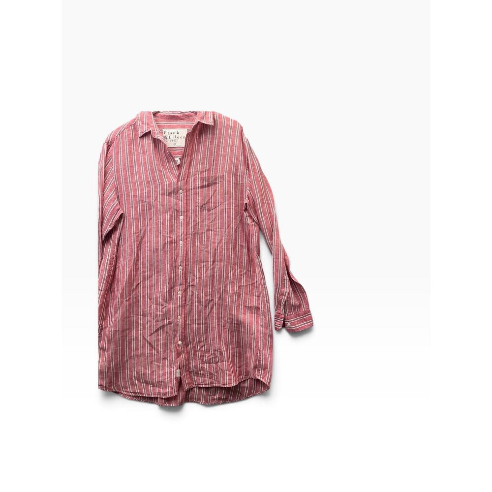 Frank & Eileen Women’s Size M Red/White/Blue Striped Linen Collared Tunic - Picture 3 of 13